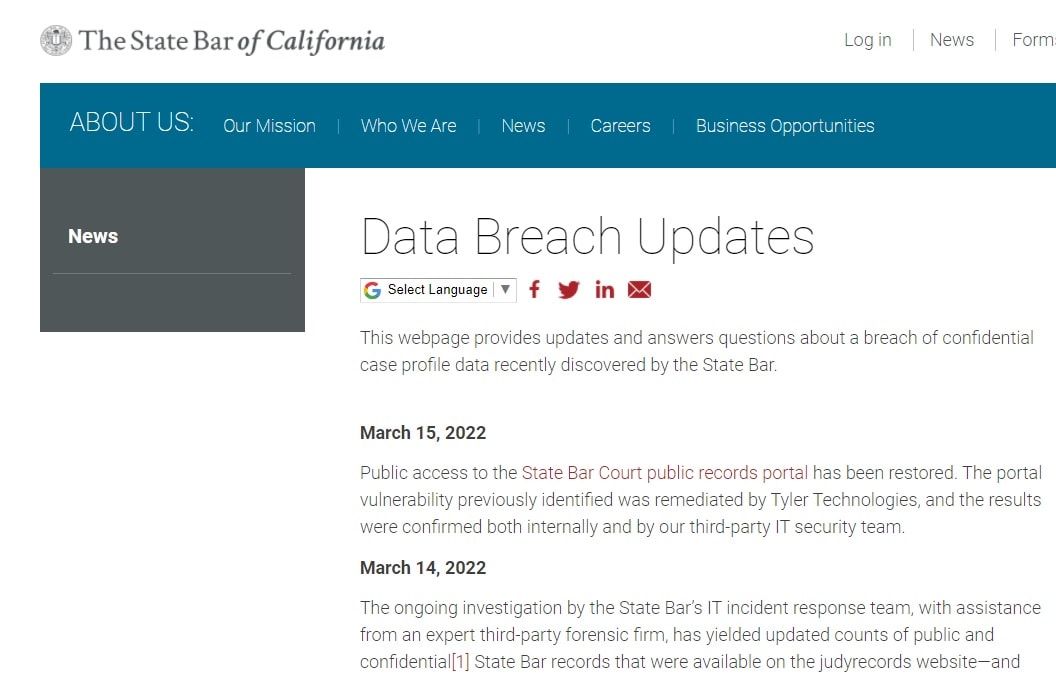 judyrecords says State Bar negligent in data breach
